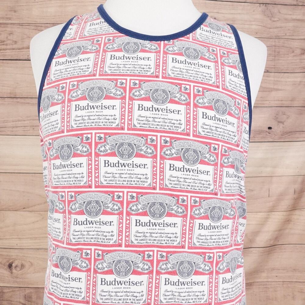 Supreme Budweiser Tank Top Shirt Mens Large Red Blue Beer Label All Over Print